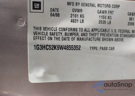 1998 Oldsmobile Regency z USA, uszkodzony, nr VIN 1G3HC52K9W4855352